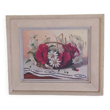 oil on panel bouquet of poppies and daisies Ernesto Valls