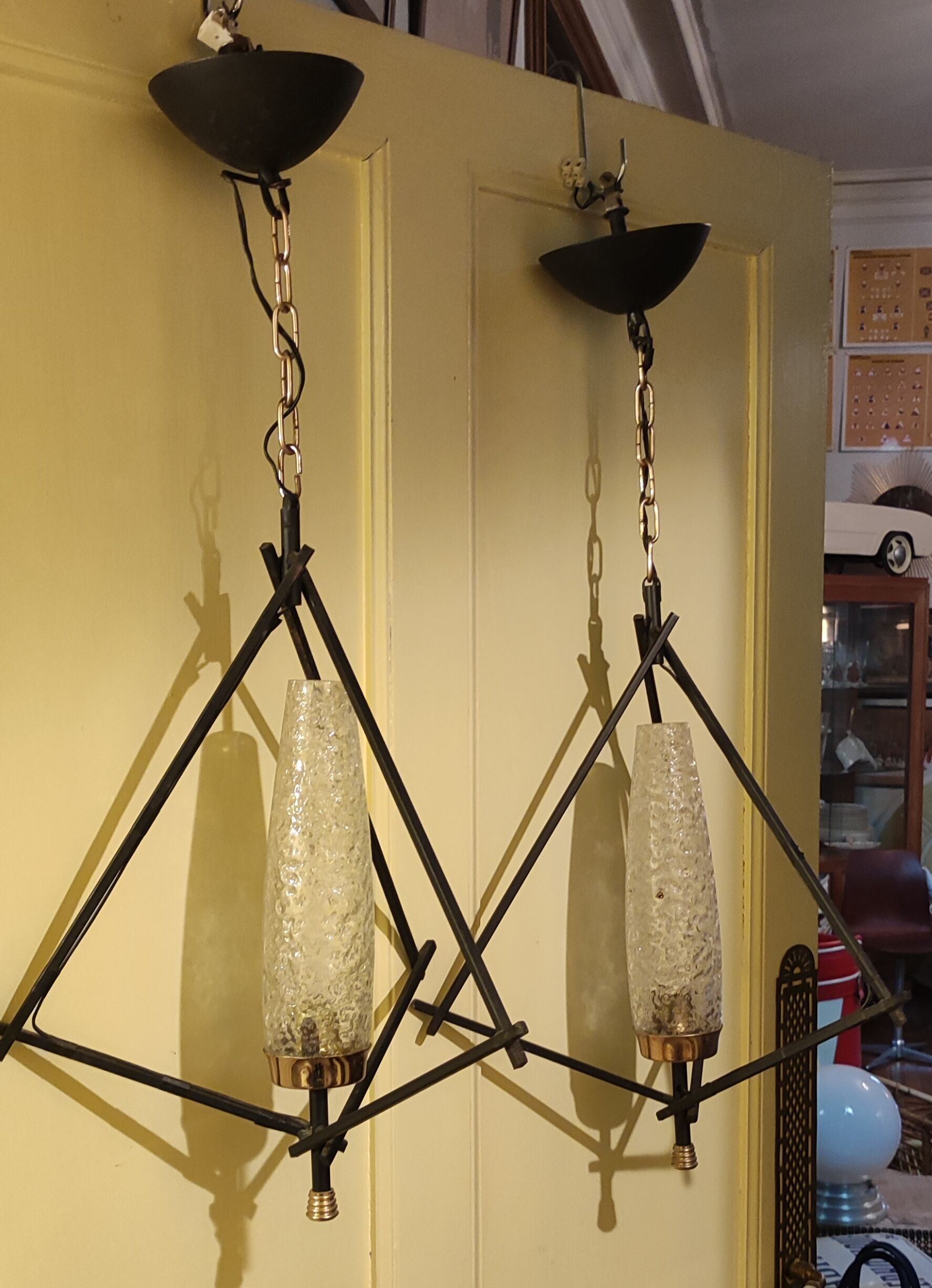 Pair of chandeliers Lunel design pendant lamps 1950s