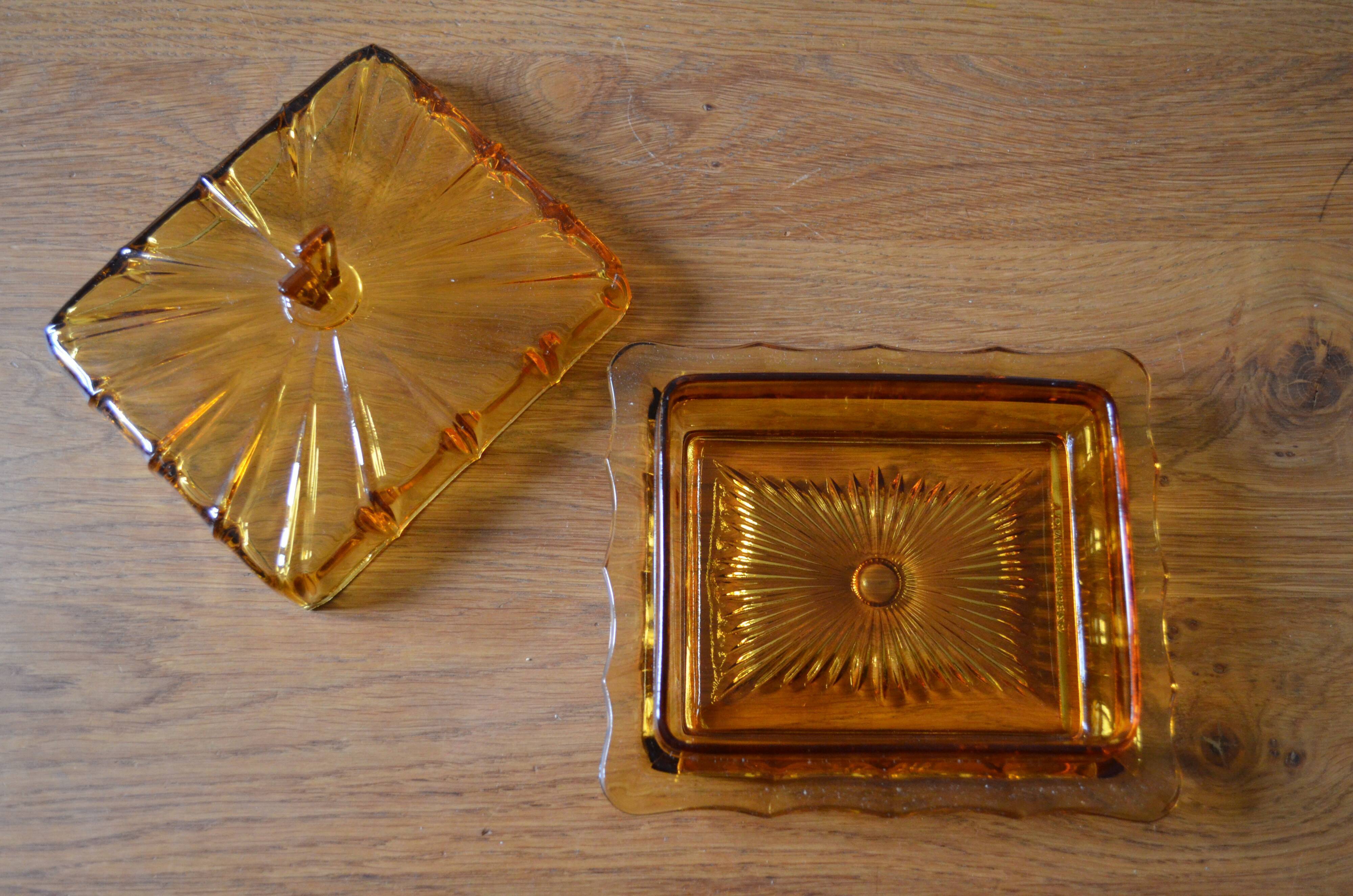 Amber glass butter dish