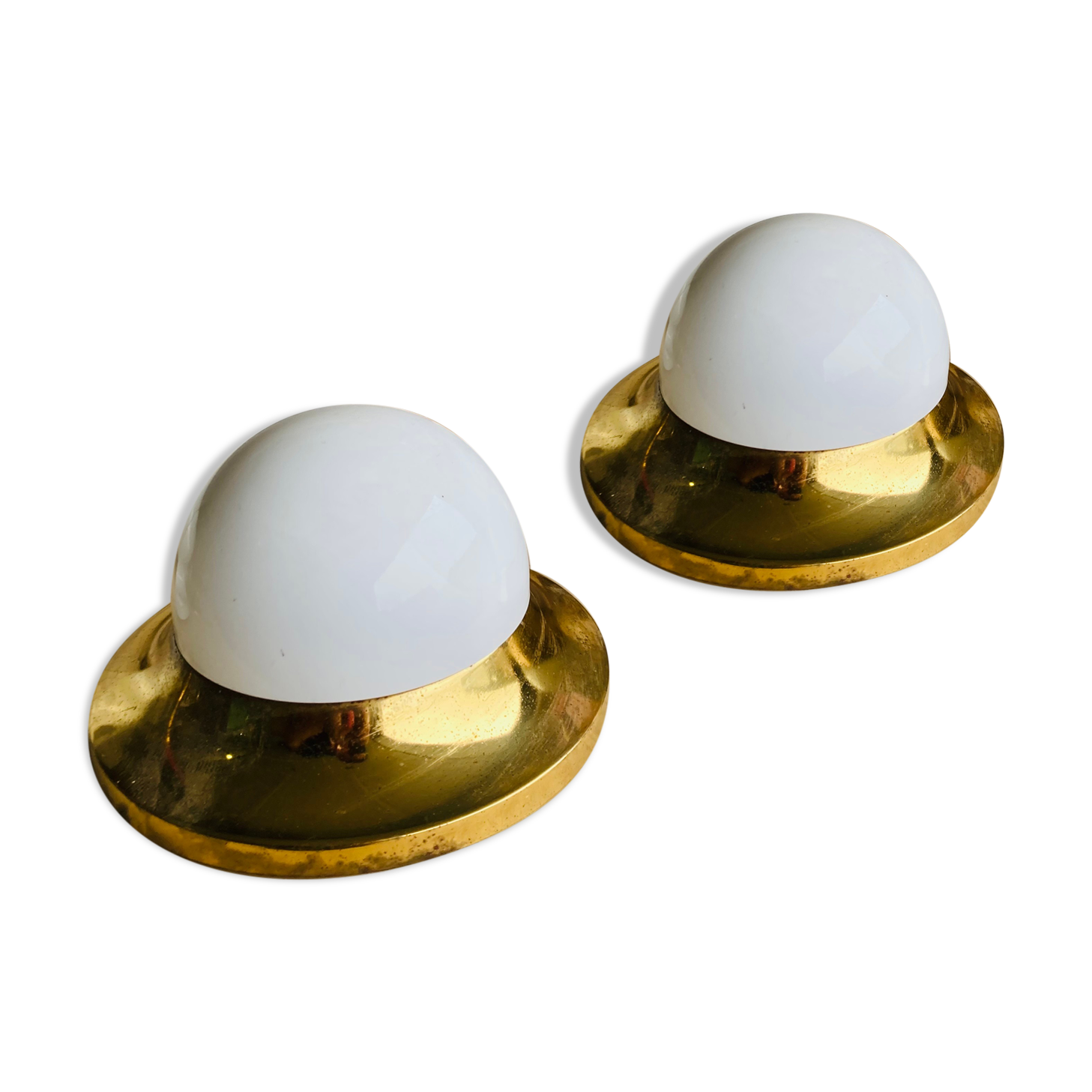 Brass and opaline wall sconces