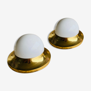 Brass and opaline wall sconces