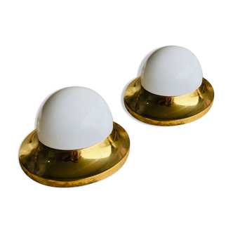 Brass and opaline wall sconces