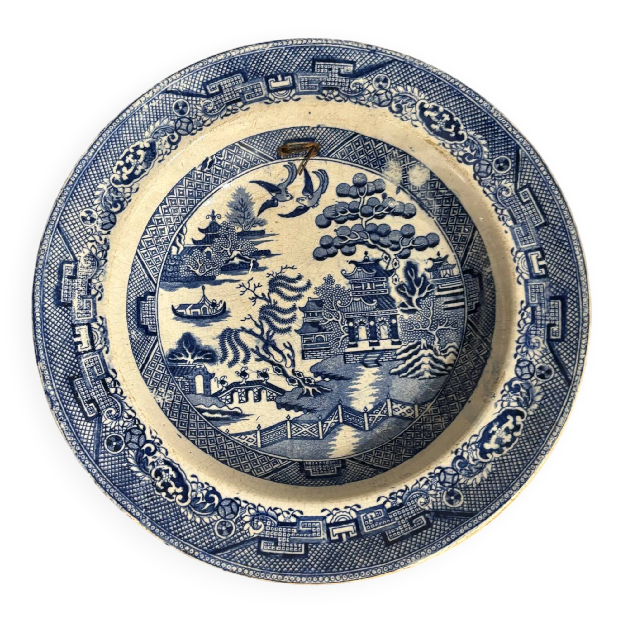 Antique Early Staffordshire Stone China Blue Willow Pattern Plate / Made in England