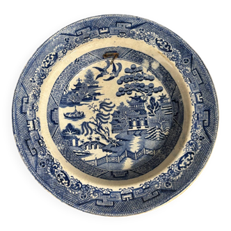 Antique Early Staffordshire Stone China Blue Willow Pattern Plate / Made in England