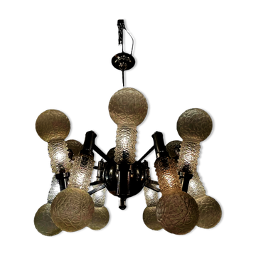 Chrome space age sputnik glass chandelier, 1970s