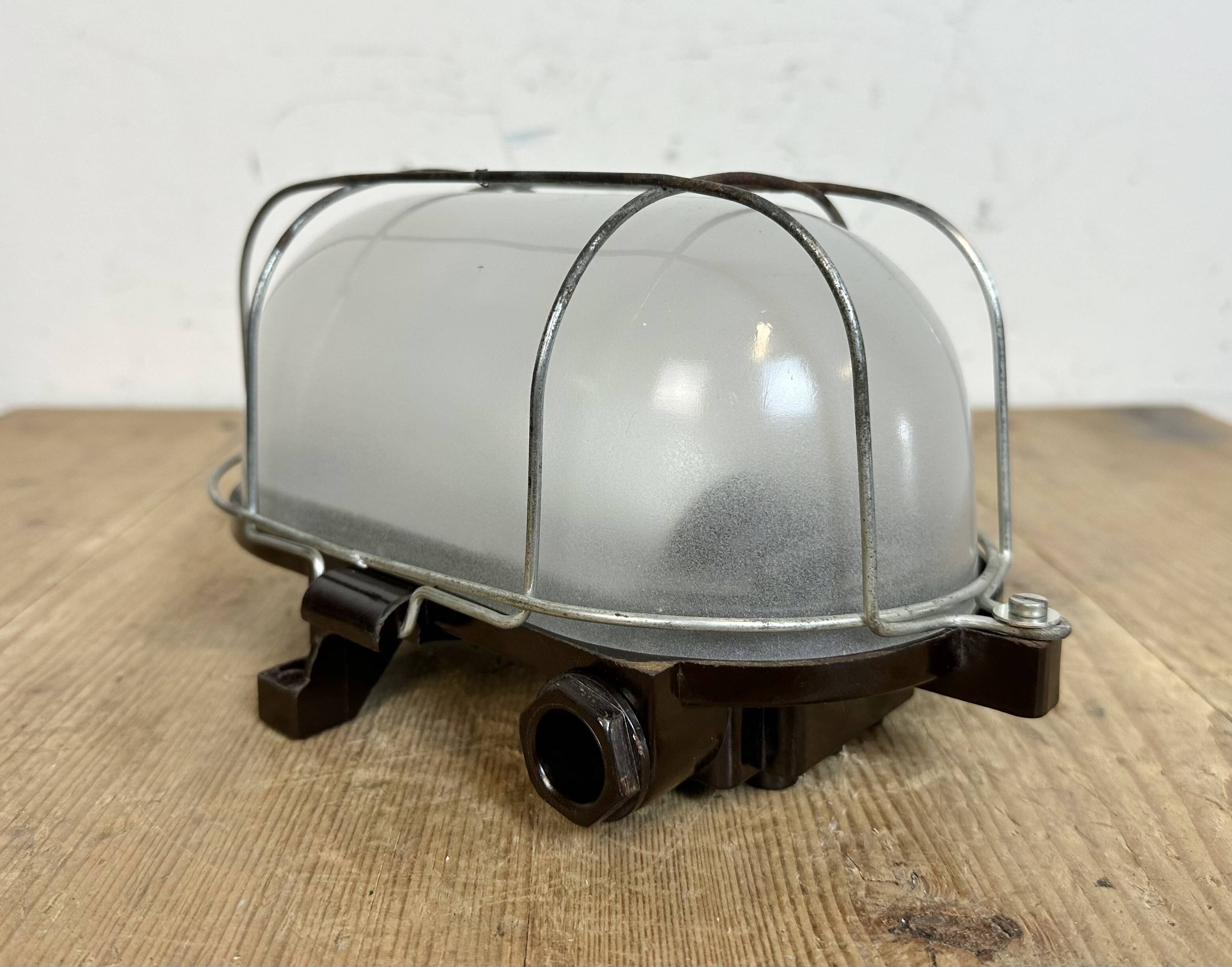 Industrial Brown Bakelite Wall Light with Milk Glass, 1960s