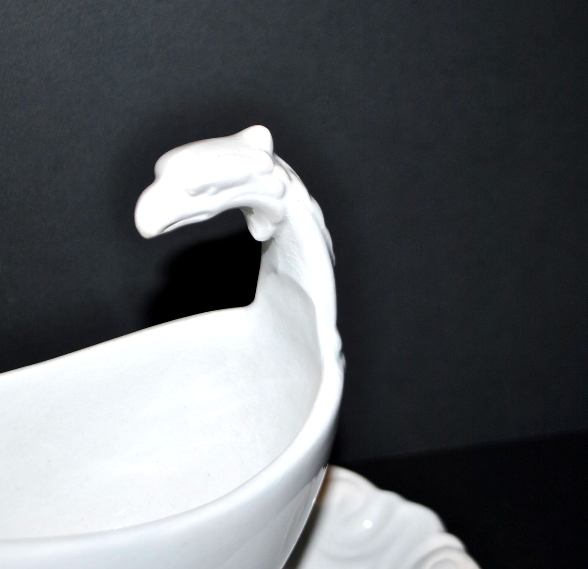 Sarreguemines antique earthenware sauce boat U&C opaque eagle's head