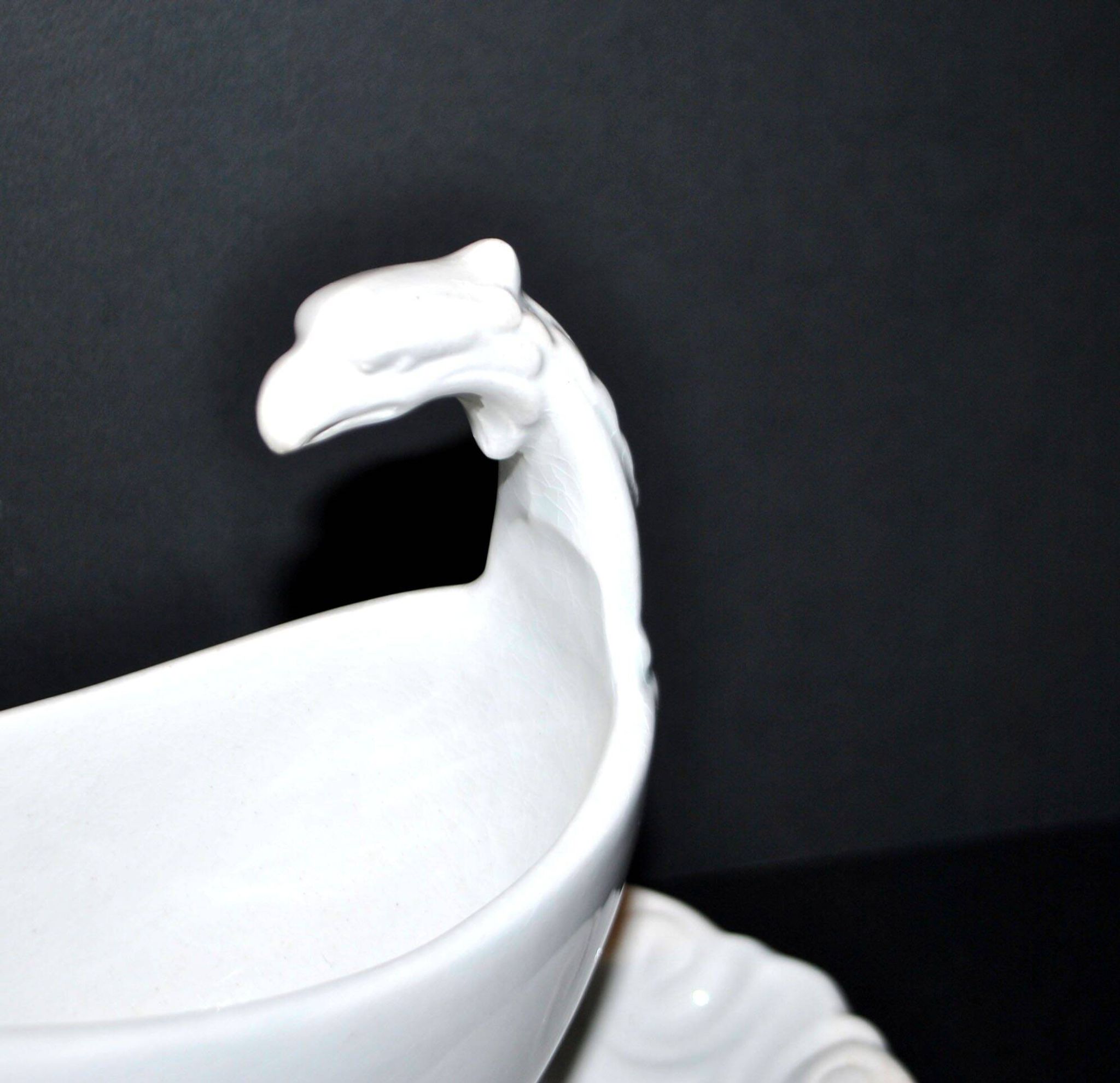 Sarreguemines antique earthenware sauce boat U&C opaque eagle's head