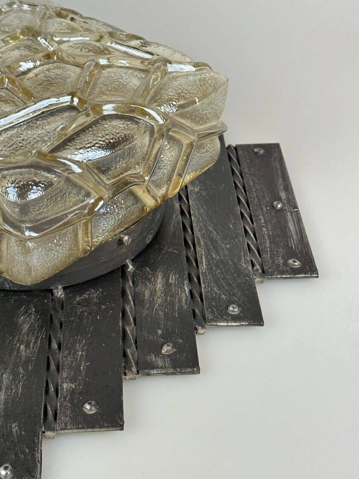 60's 70's Brutalist Wall Lamp Iron & Glass Wall Sconce