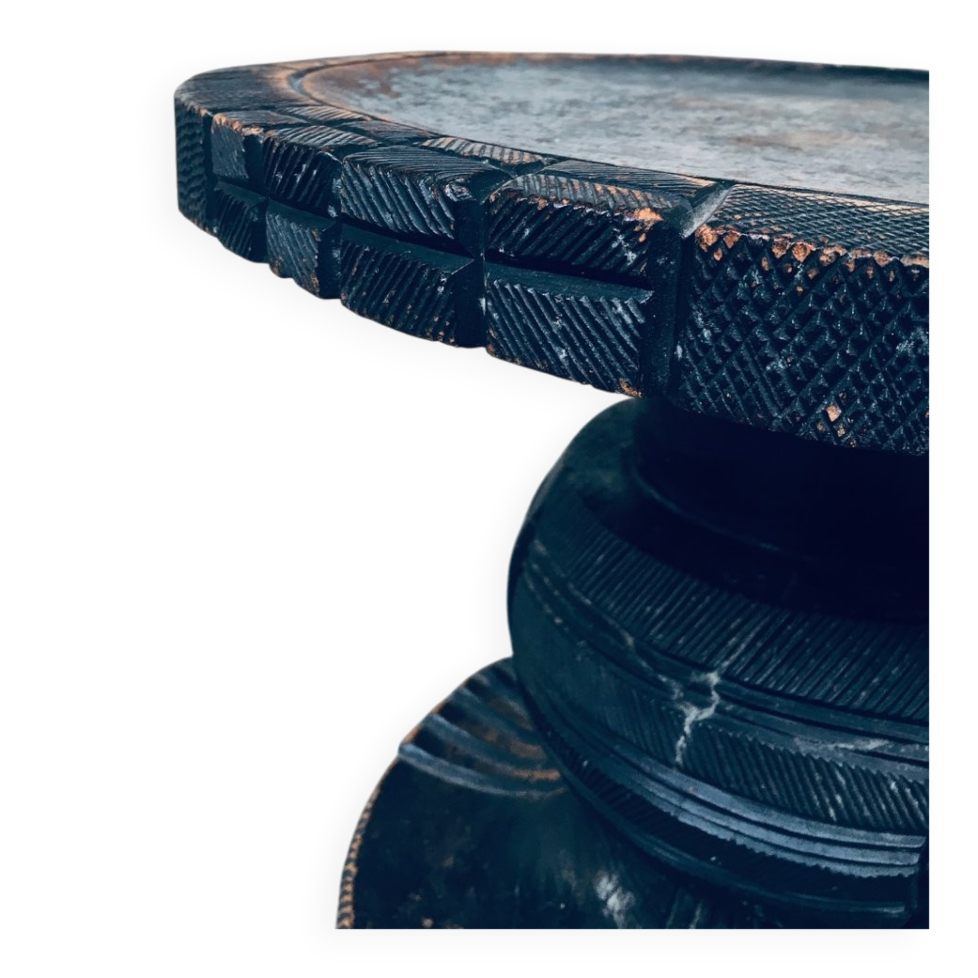 Handcrafted Low Stool in Carved Stained Wood, Africa, 1950s