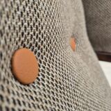 1960s, Scandinavian design, reupholstered high-back armchair, furniture wool, oak wood.