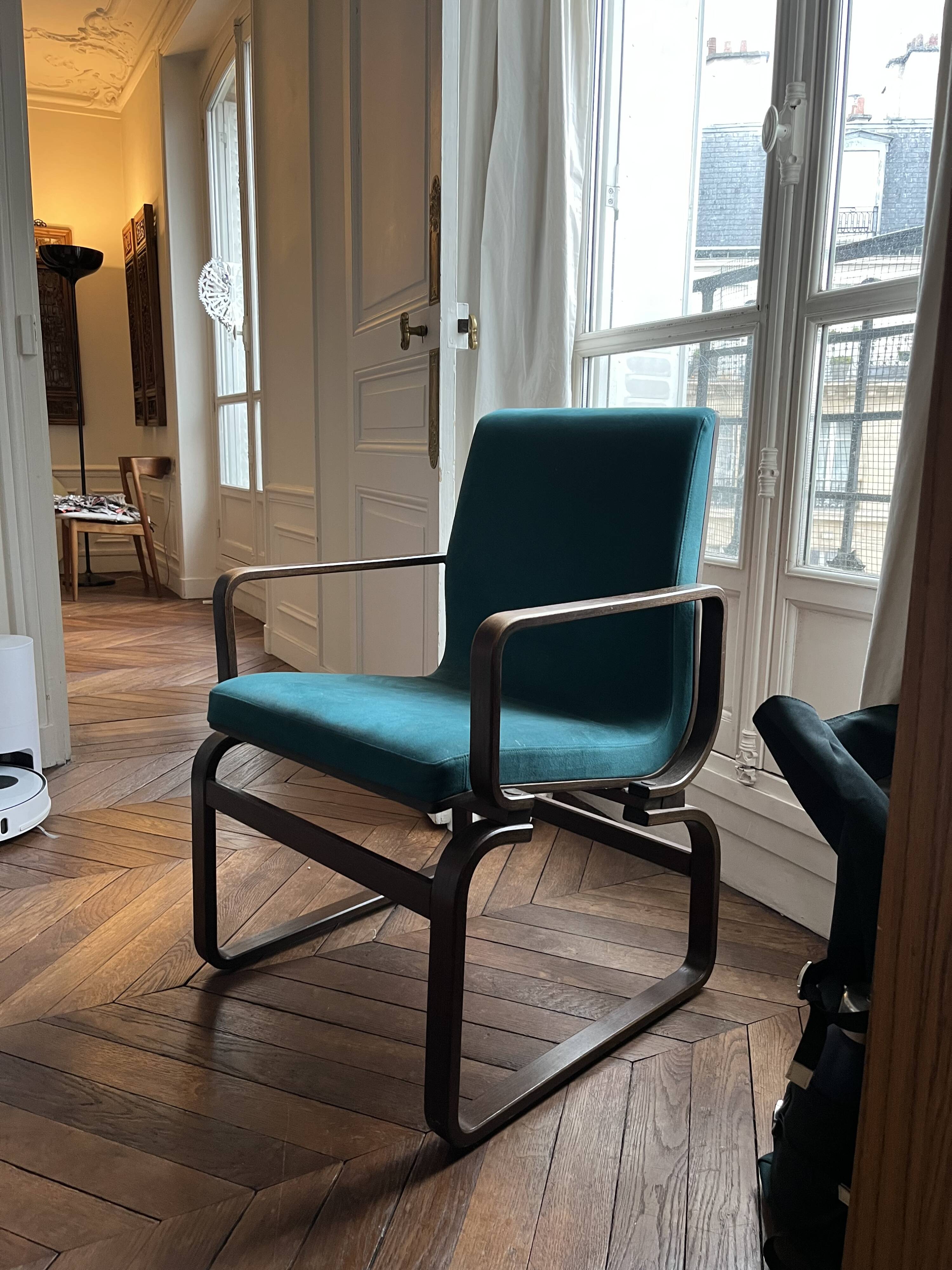 Fauteil scandinave bois courbé / suede turquoise
