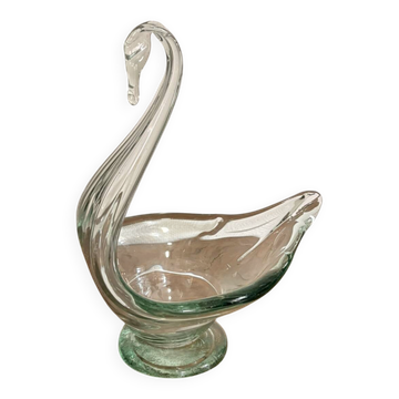Sujet, vide poche cygne vintage en verre de Murano vert
