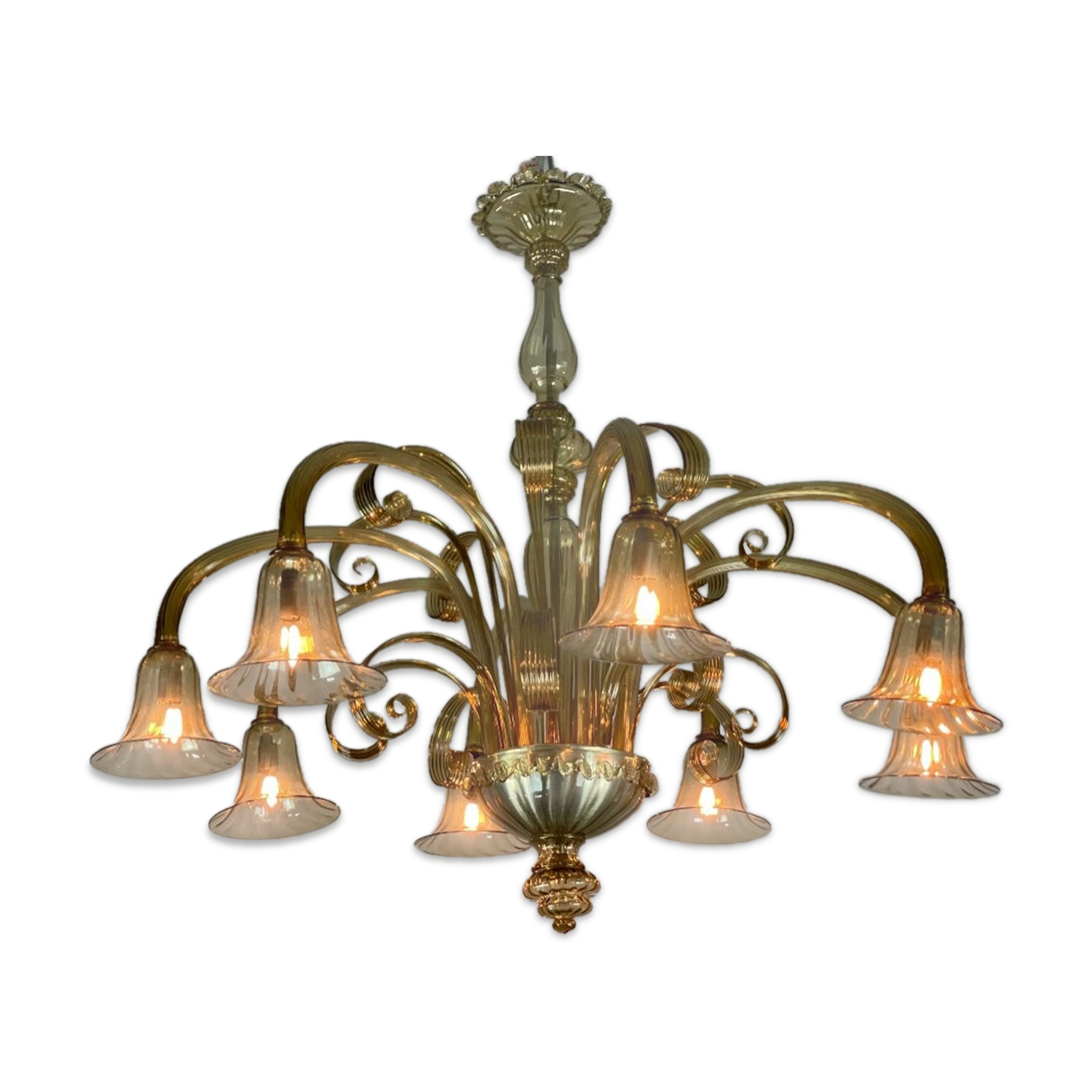 Venetian chandelier in golden murano glass, 8 arms of light