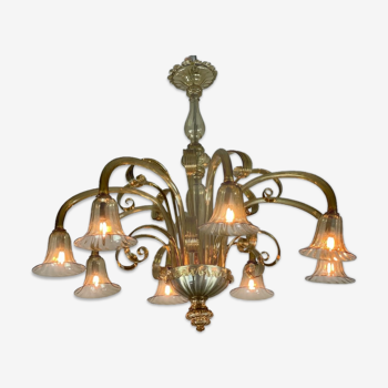 Venetian chandelier in golden murano glass, 8 arms of light