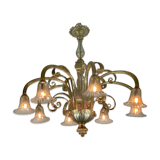 Venetian chandelier in golden murano glass, 8 arms of light
