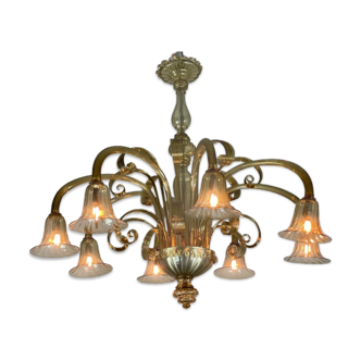 Venetian chandelier in golden murano glass, 8 arms of light
