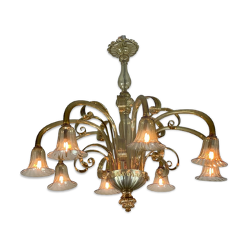 Venetian chandelier in golden murano glass, 8 arms of light