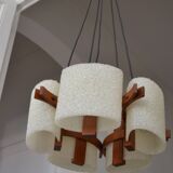 Scandinavian chandelier 5 lights 1960 teak and perspex