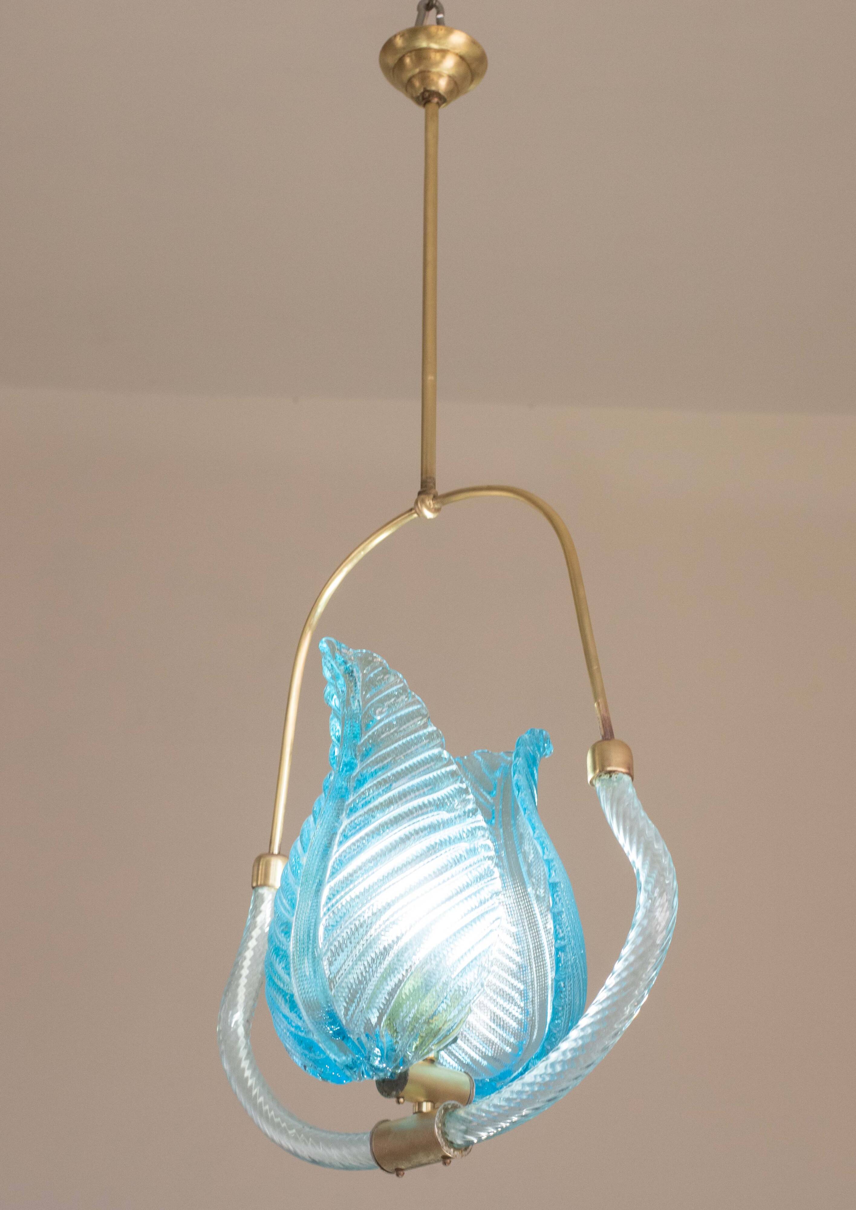 Lovely Blue Art Decò Barovier e Toso Pendant Light, 1930s