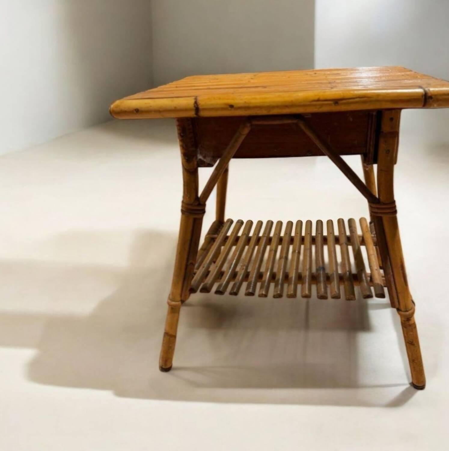 Bamboo and rattan bedside table