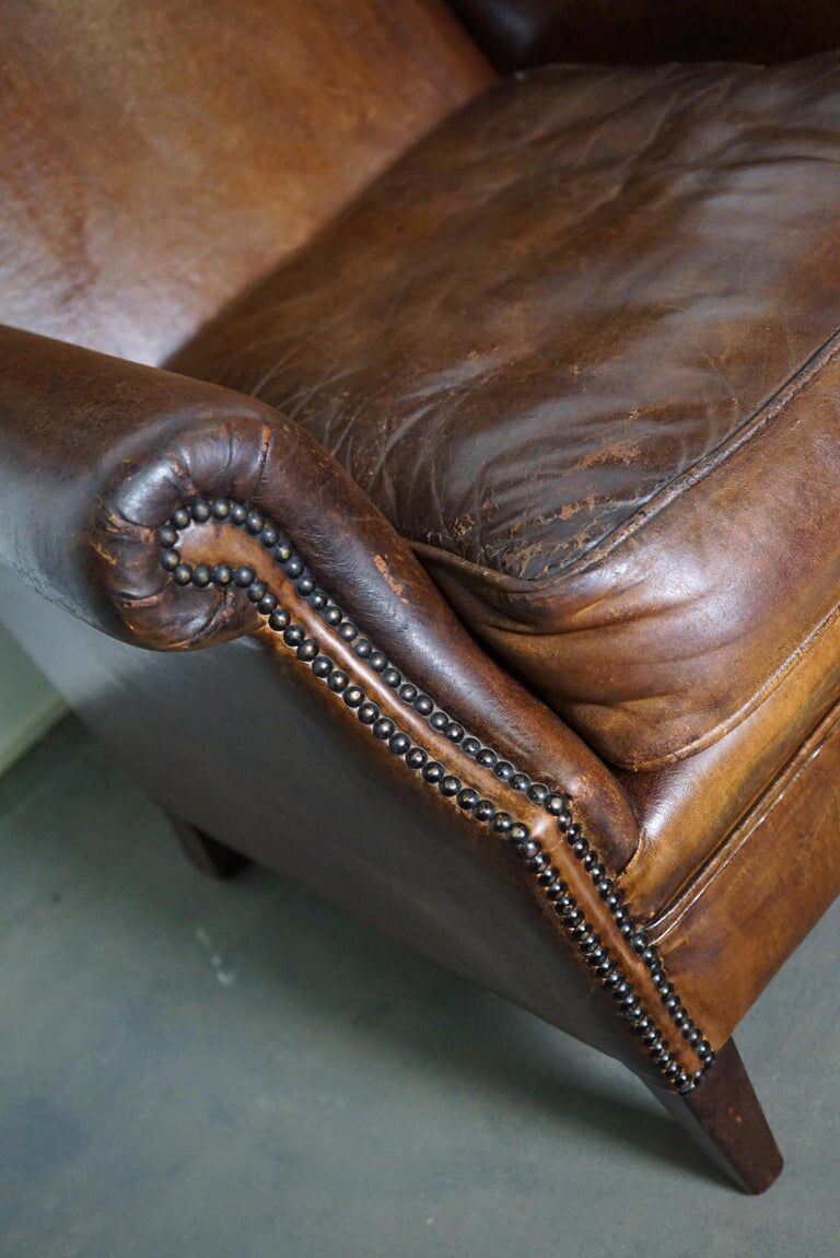Fauteuil club vintage en cuir de couleur cognac Pays-Bas