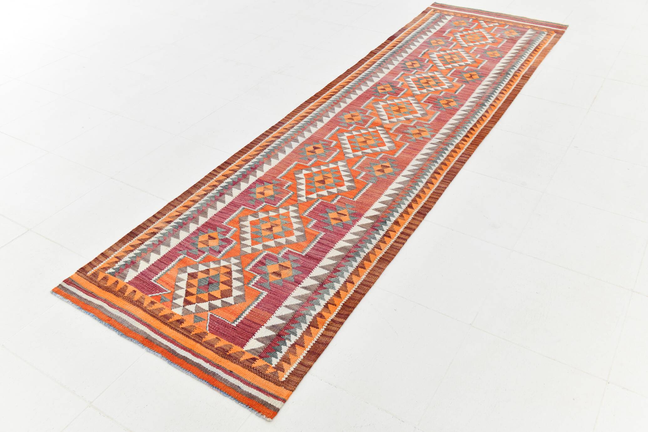 Vintage Burgundy Persian Kilim Runner Rug,, 98x235Cm