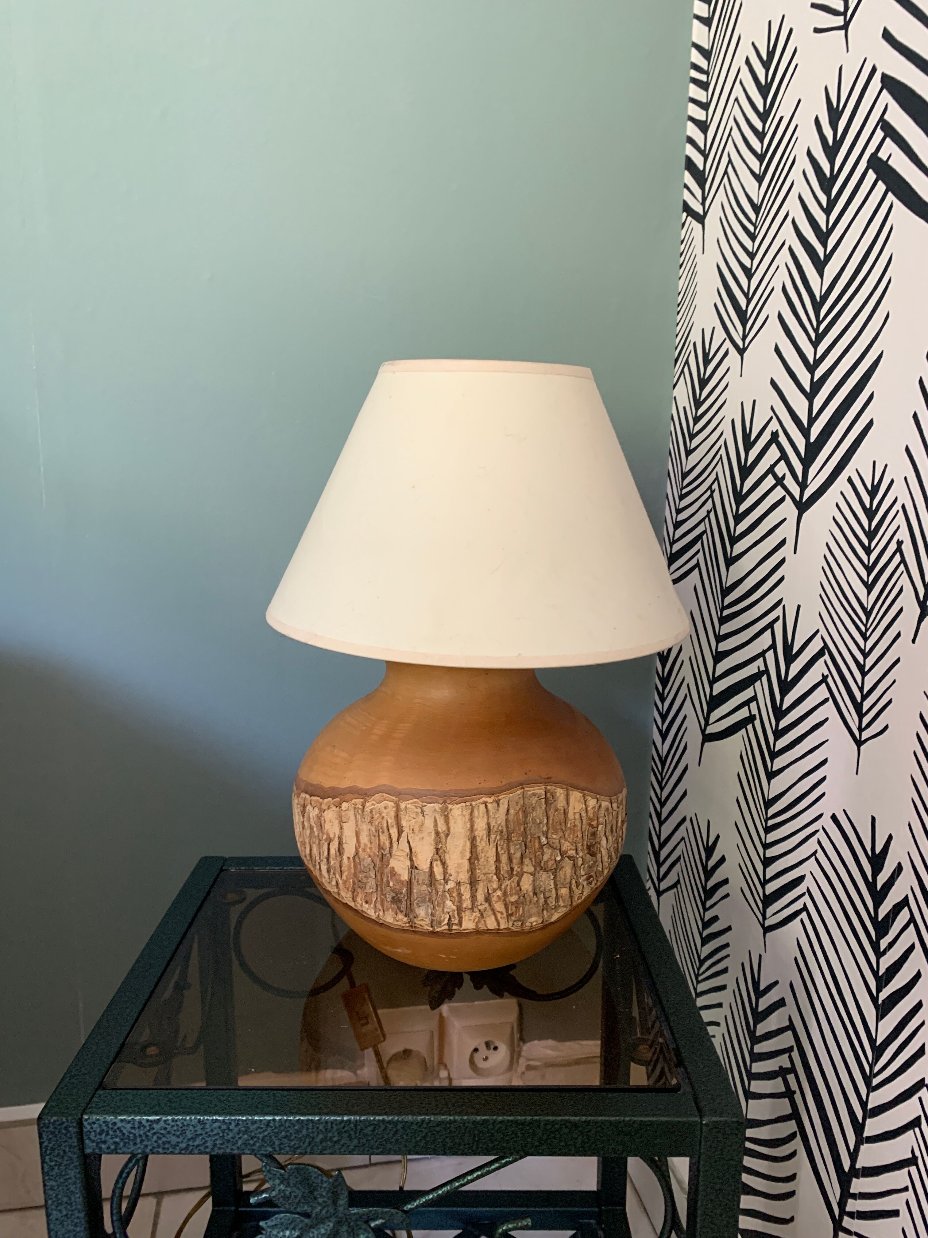 Vintage natural wood bedside lamp