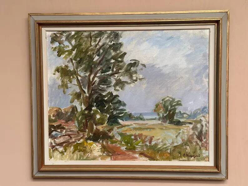 Original Swedish Oil on Canvas – “Landscape” by Sigurd Hagegård – Signed – Vintage & Framed – 62 × 53 cm (24.4" × 20.9")