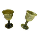 2 small jade stemmed glasses