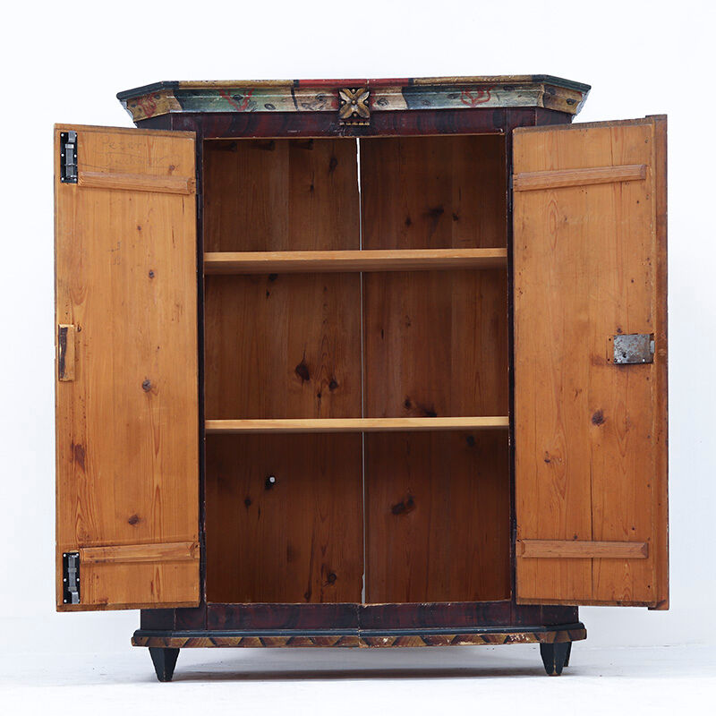 Rustic Farmhouse Folk Art Painted Bridal Cabinet 1844