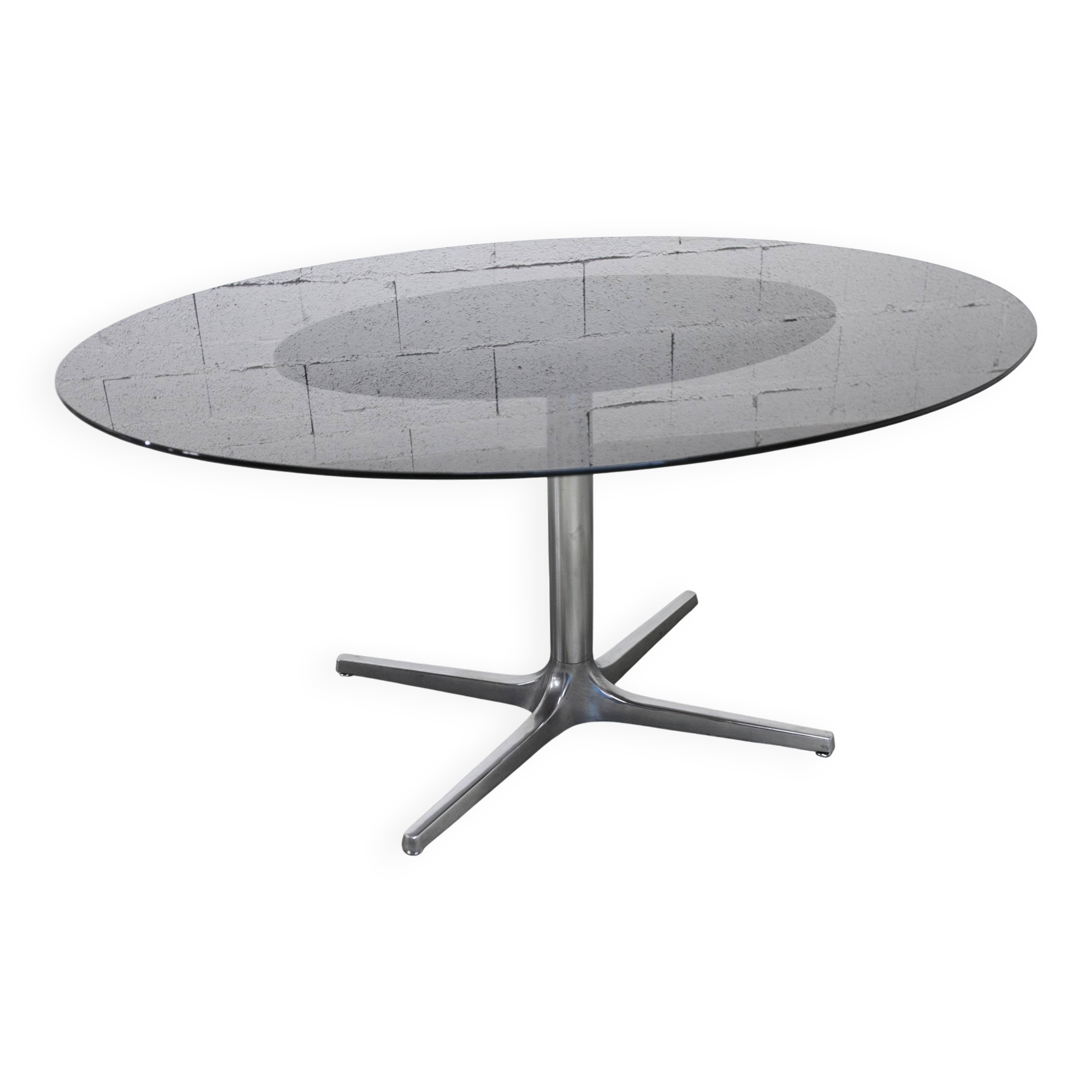 Roche Bobois oval table 1970 smoked glass chrome legs 152x117 cm