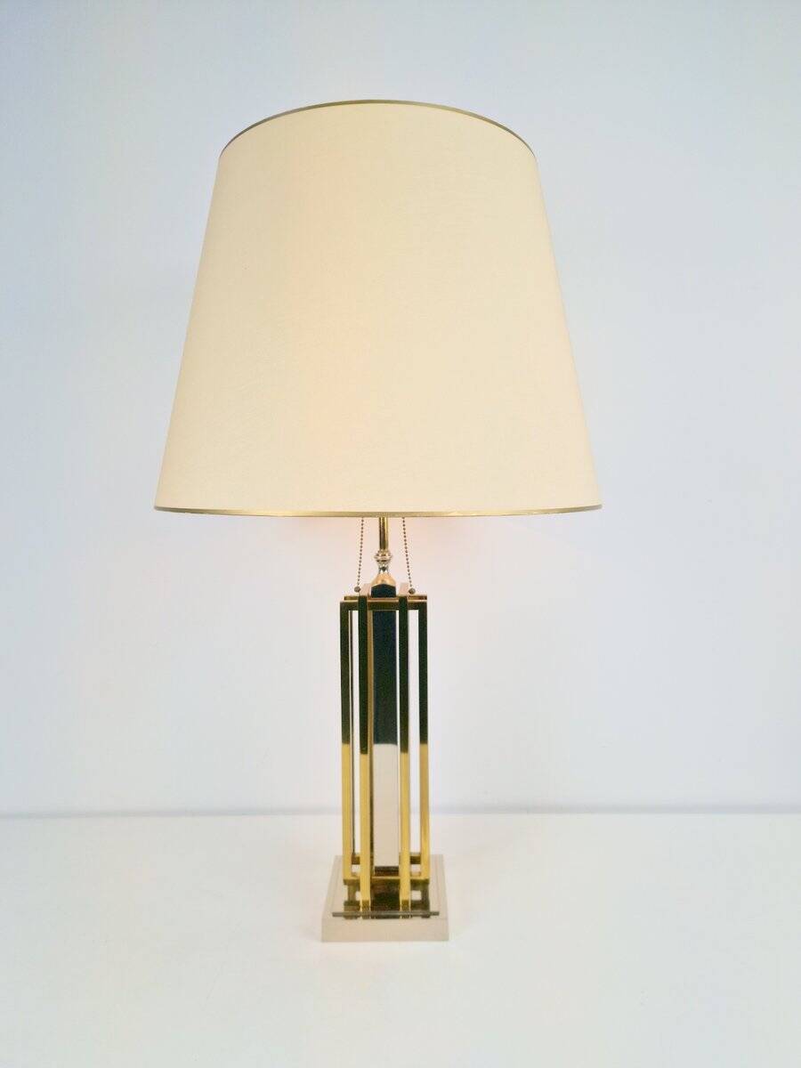Geometric Brass and Chrome Table Lamp by Willy Daro, France, 1970