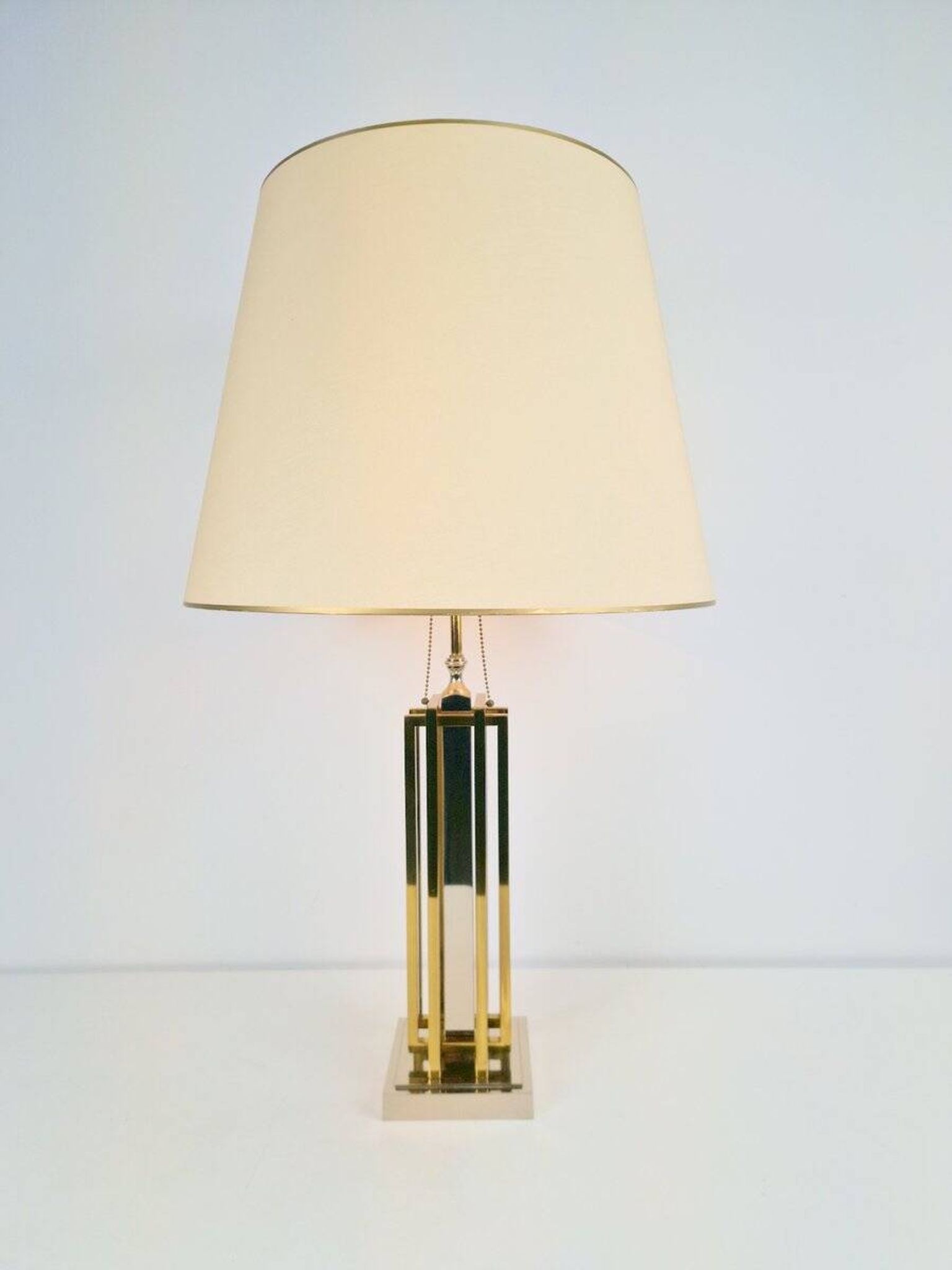 Geometric Brass and Chrome Table Lamp by Willy Daro, France, 1970