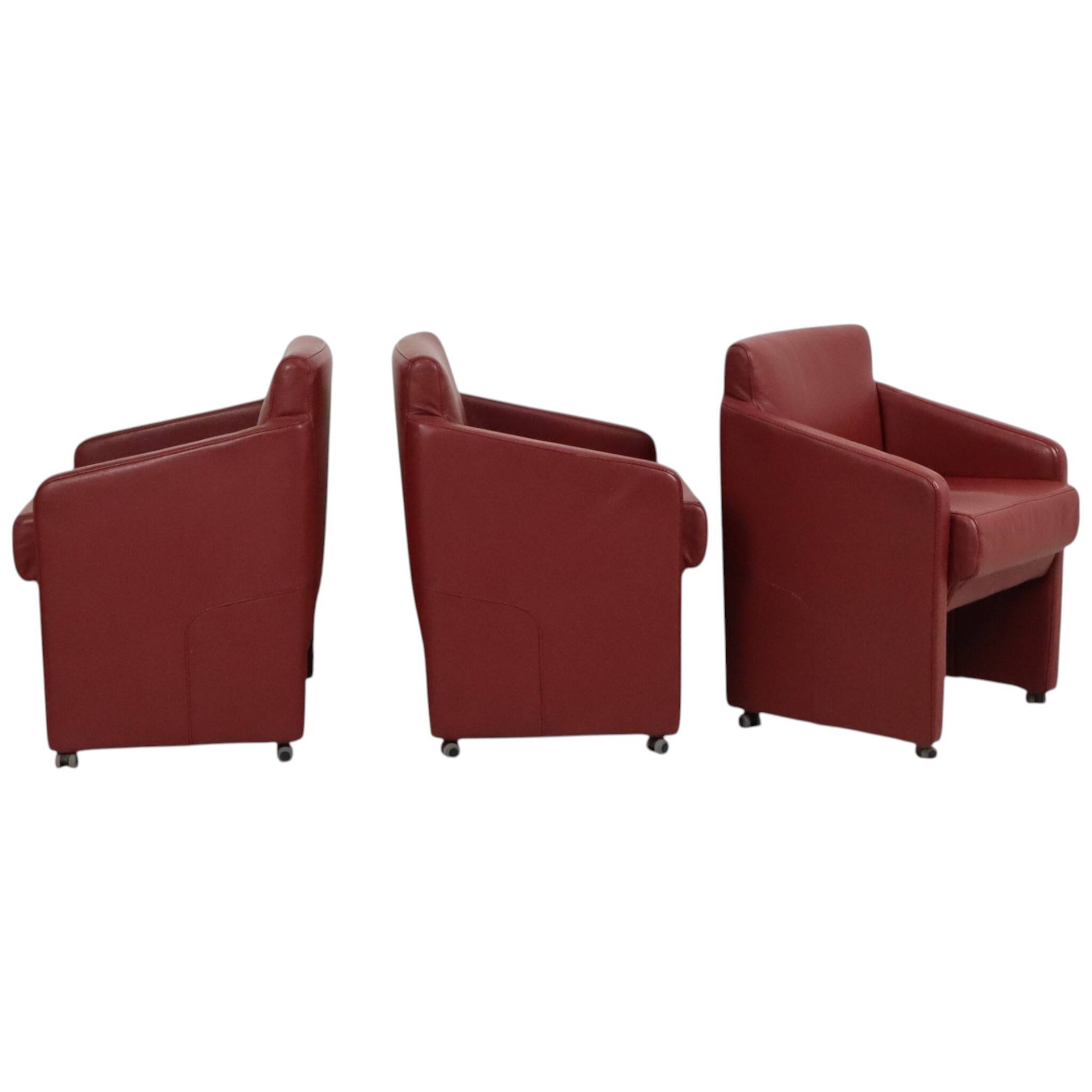 Ensemble vintage de 6 fauteuils rouges en simili cuir de haute qualité