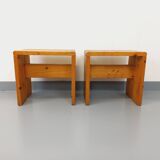 Pair of vintage Charlotte Perriand Les Arcs stools in pine from the 60s 70s
