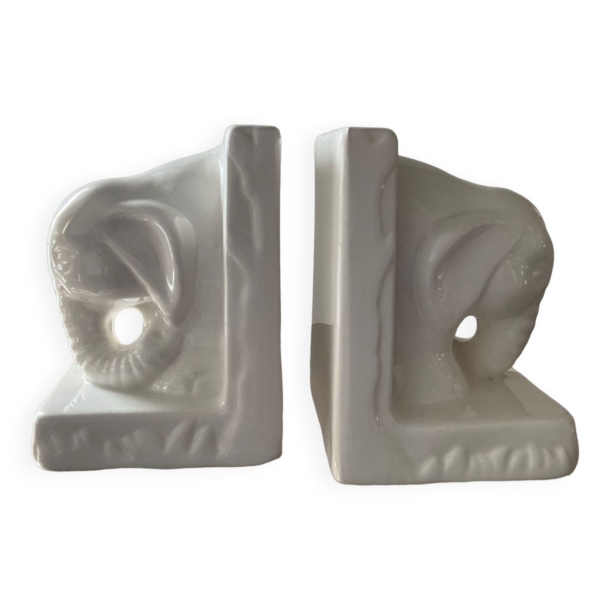 Pair of vintage enamelled ceramic elephant bookends