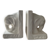 Pair of vintage enamelled ceramic elephant bookends