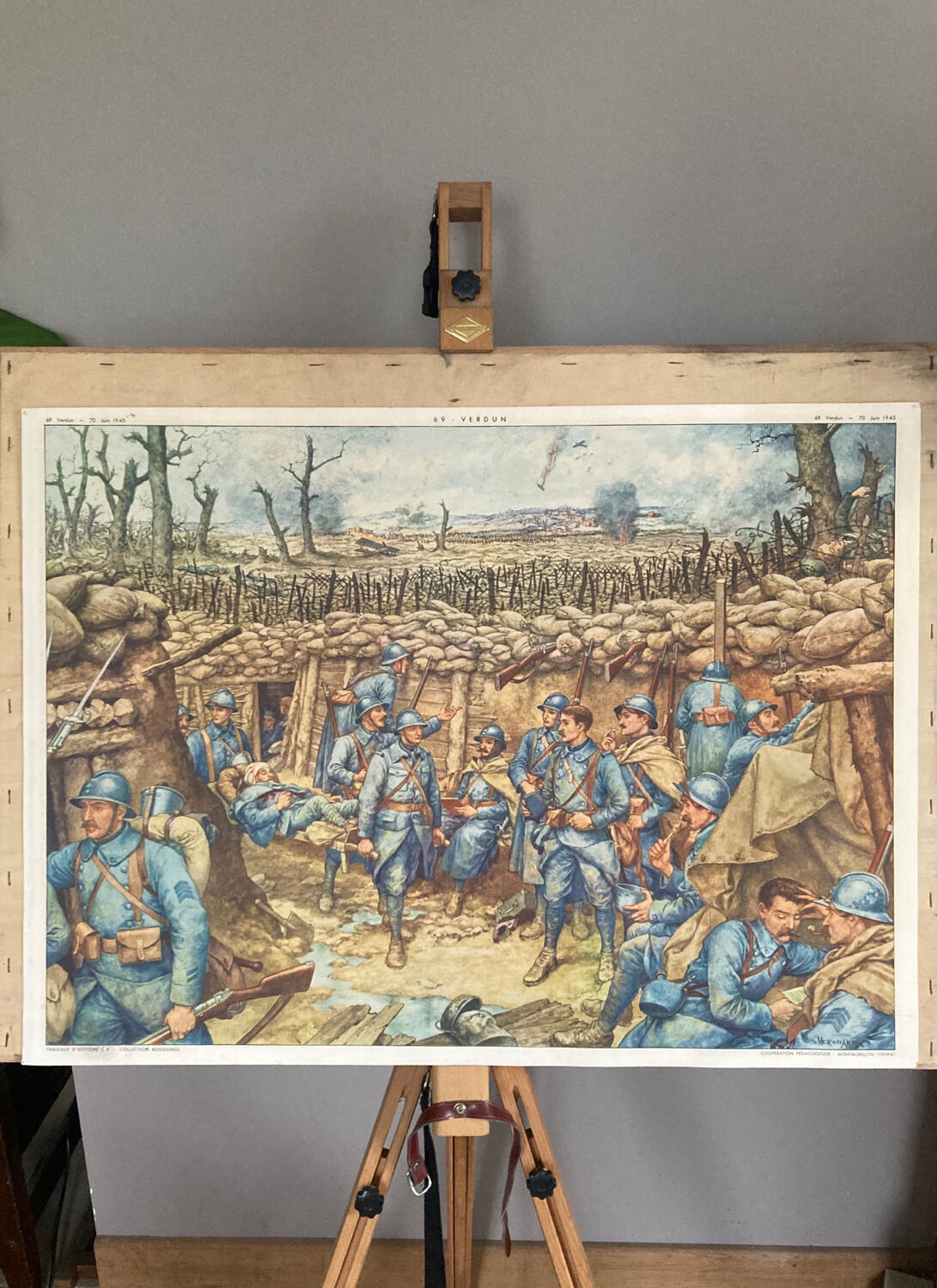 Double-sided school poster signed herouar collection rossignol verdun june 1940