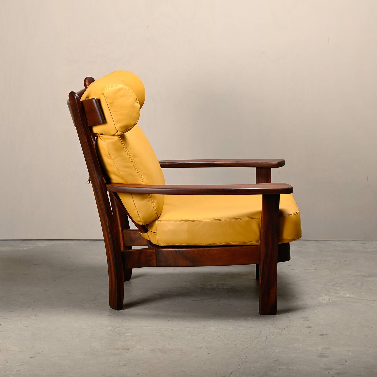Brazilian Lounge Chair in Rosewood and Ochre Leather