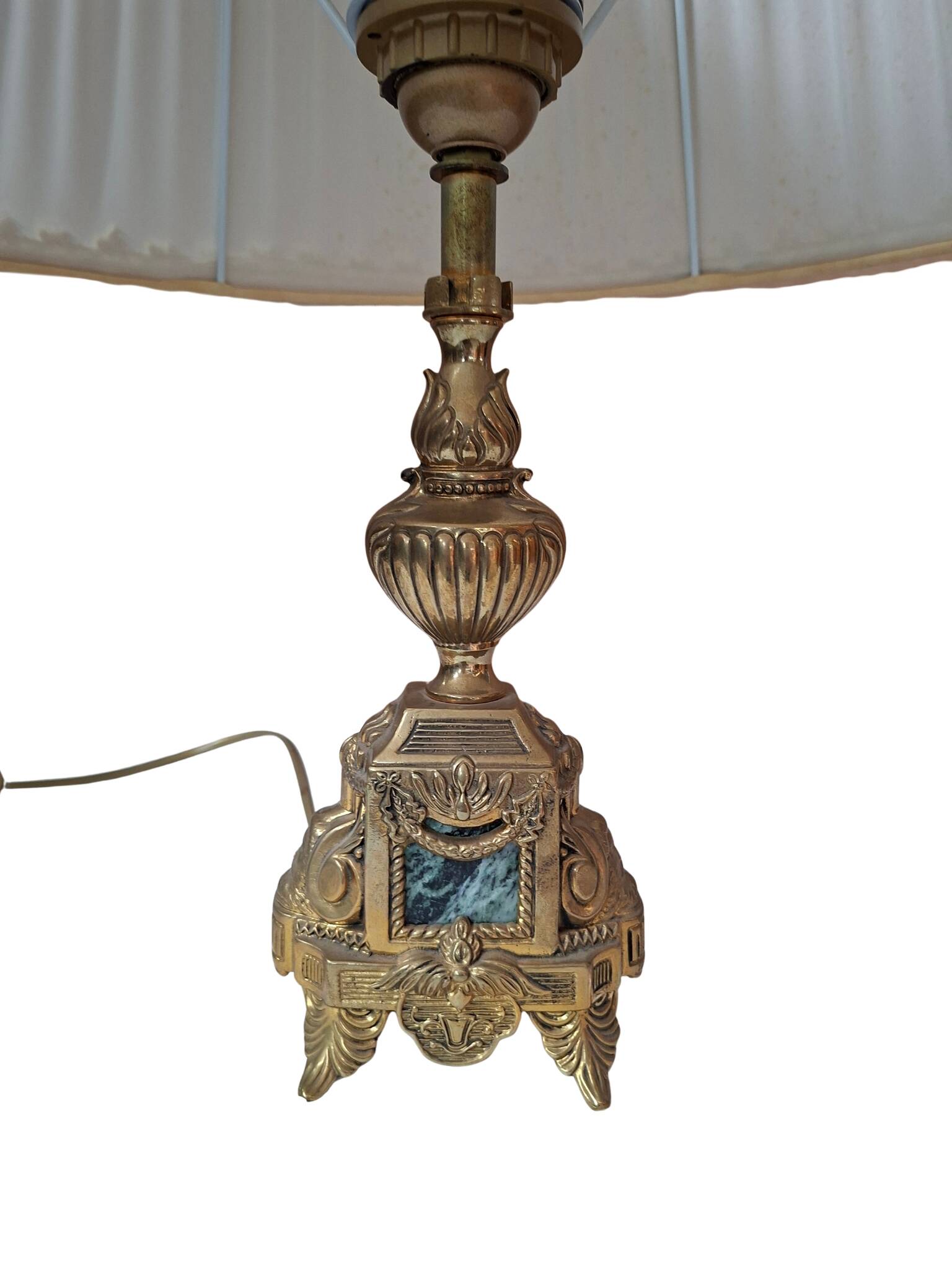 Lampada da Tavolo Vintage Stile Neoclassico in Ottone e Marmo Verde anni '5