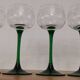 Set of 4 old Alsatian green stemmed wine glasses with vine decor engraved crystal arc