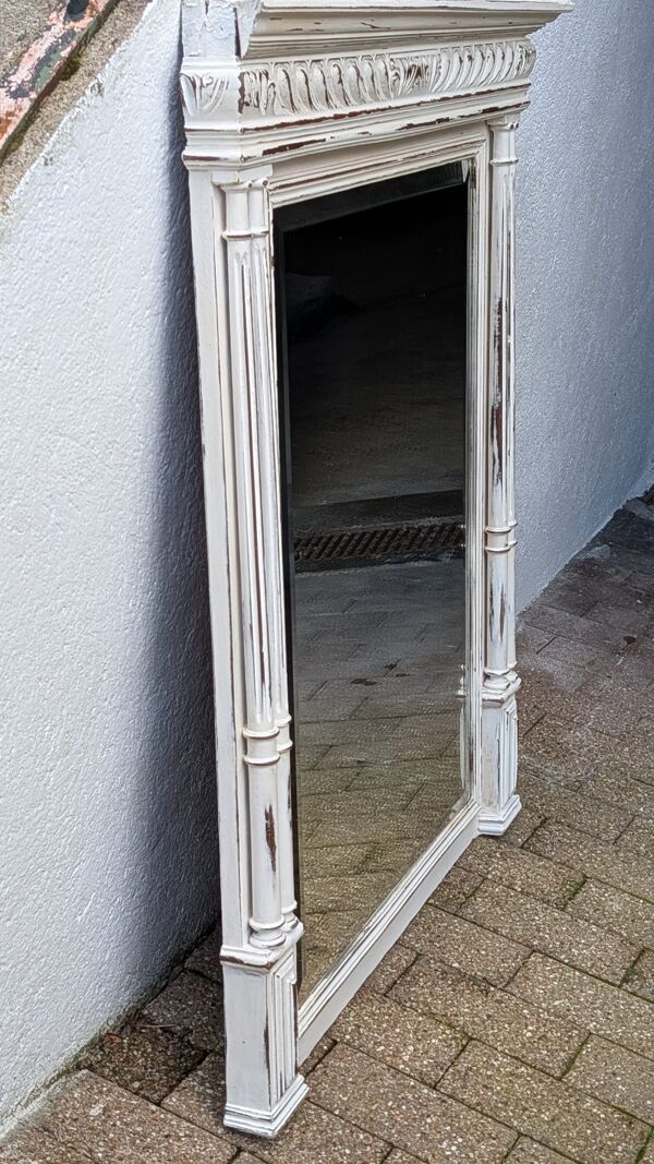 Miroir trumeau shabby chic blanc patiné – miroir biseauté