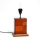 Italian 60s table lamp made of wood and leather with paper straw lampshade