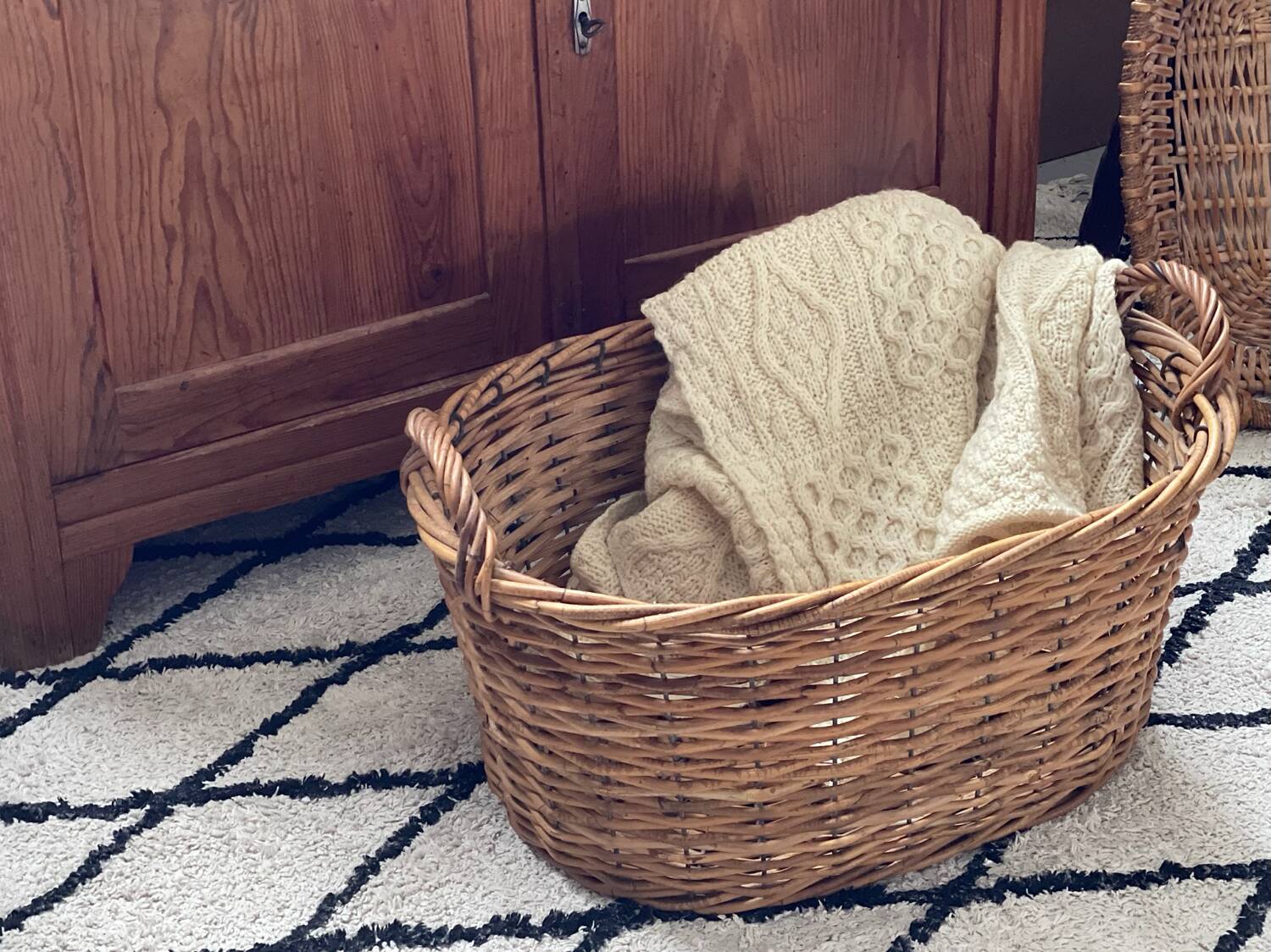 Old rattan and metal basket