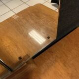 Art Deco dressing table with a triptych mirror in blonde maple and briar burl.