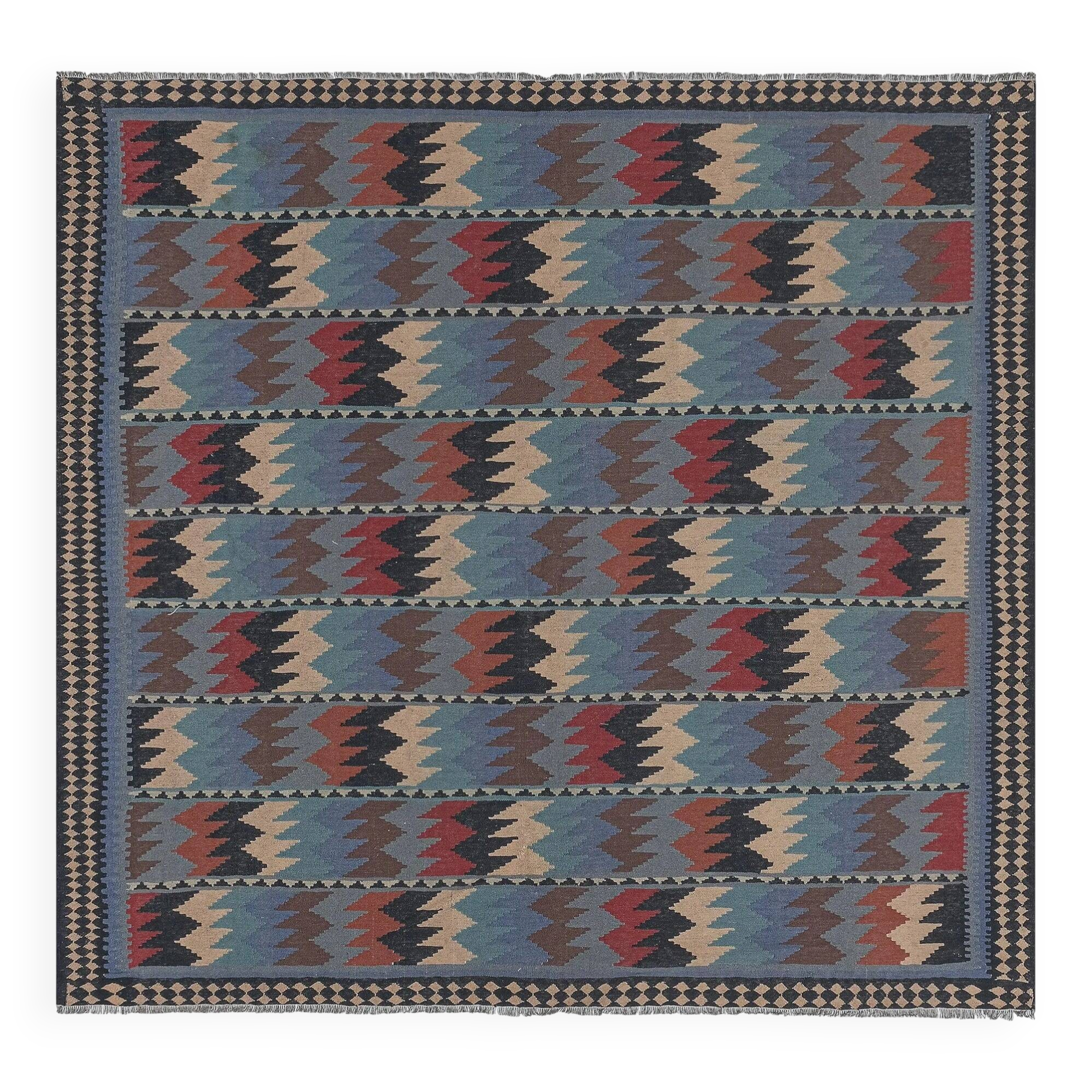 Vintage Turkish kilim handwoven 193x193 cm