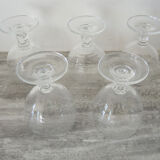 5 old crystal foot glasses engraved
