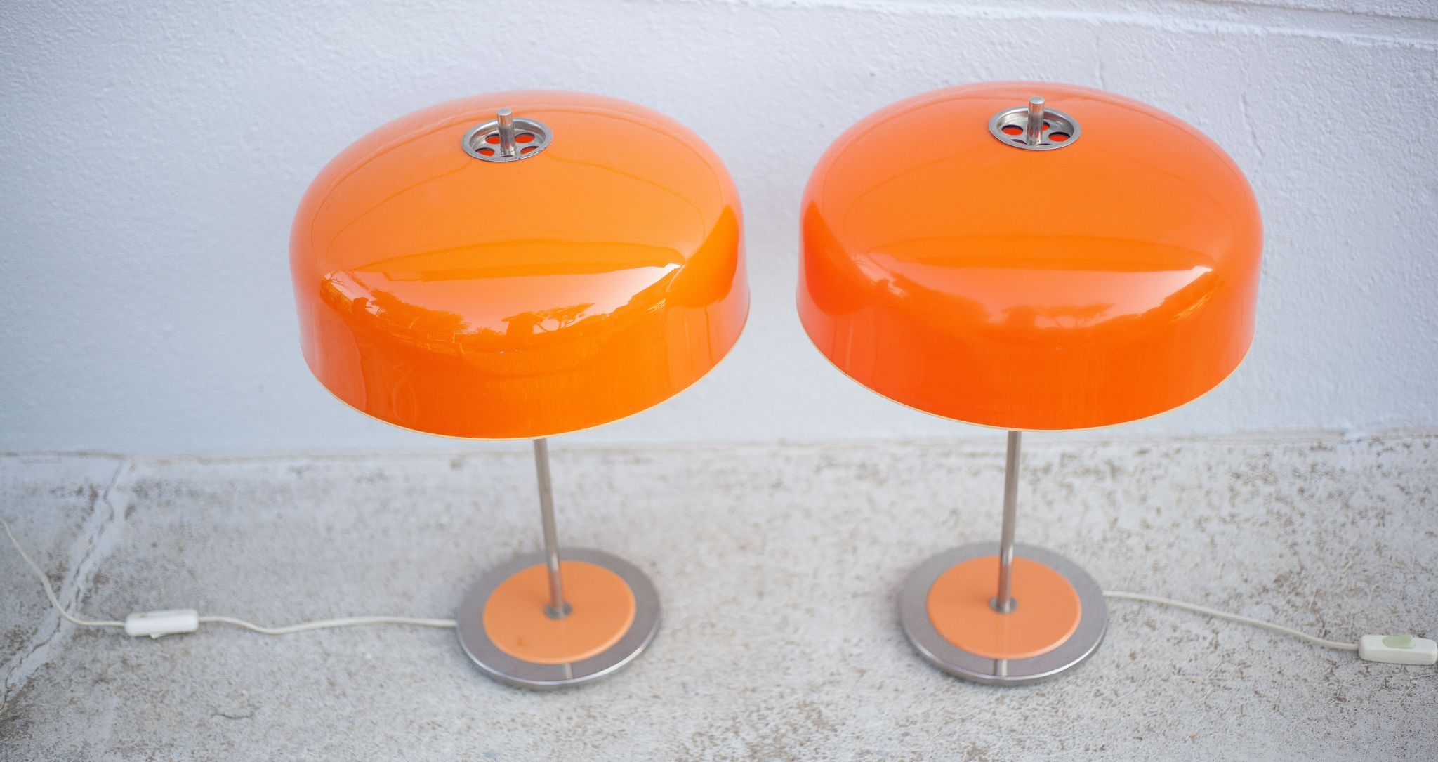 Pair of orange mushroom lamp, bedside lamp, vintage lamp, retro, seventies