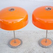 Pair of orange mushroom lamp, bedside lamp, vintage lamp, retro, seventies